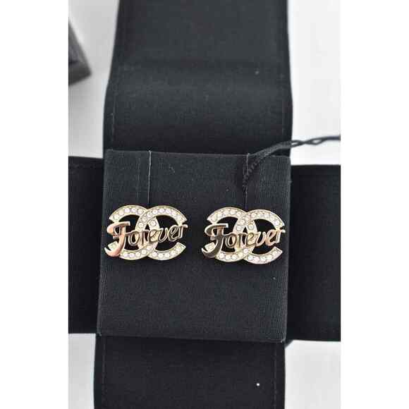 Chanel 21S Gold Crystal Forever CC Logo Large Dangle Statement Stud Earrings - Picture 6 of 12